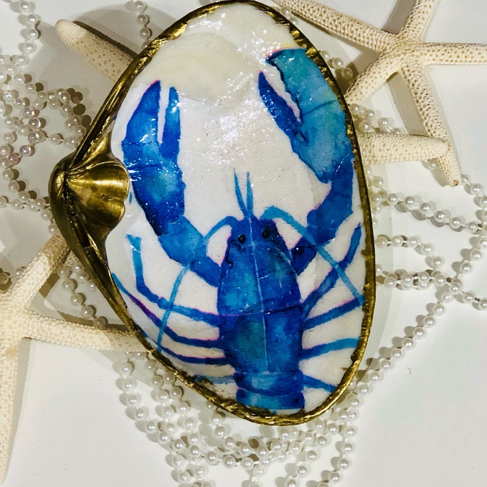 Blue Lobster ring dish with Gold Accents